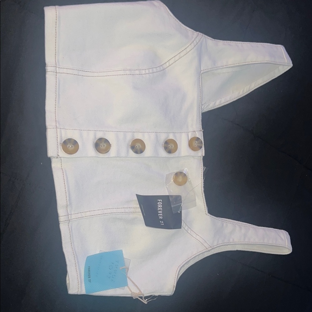 Forever 21 White Buttoned Crop Top